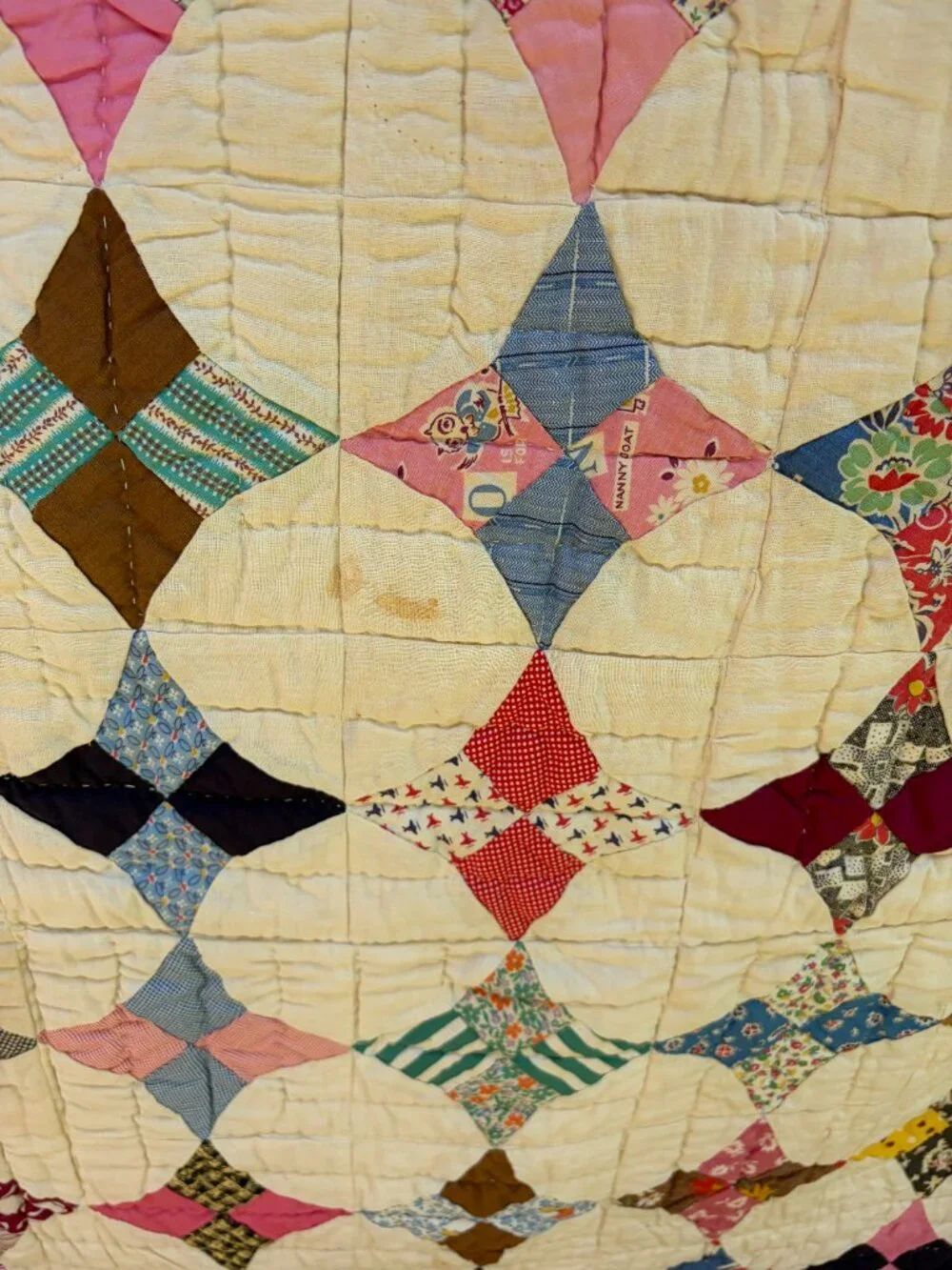 Vintage Feedsack Kite Patchwork Quilt | Hand Pieced & Hand Quilted | 65